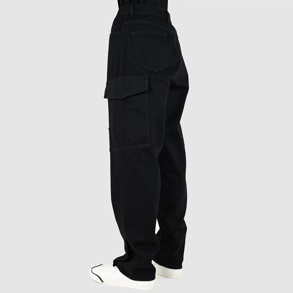 DENIM SHOE FLARE CARGO PANTS (BLACK ONE WASH)