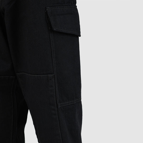 DENIM SHOE FLARE CARGO PANTS (BLACK ONE WASH)
