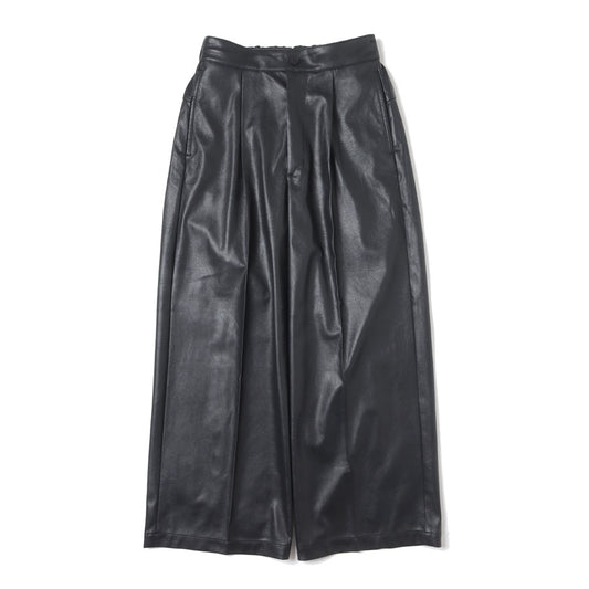  SYNTHETIC LEATHER ONE TUCK WIDE TROUSERS  